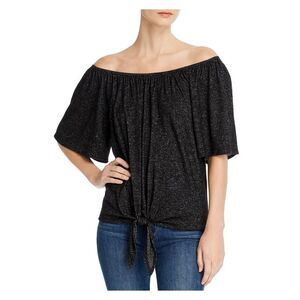 K & C Womens Black Stretch Tie Heather Elbow Sleeve Off Shoulder Top S
